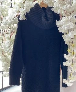 Merkloos Dikke Jurk Voor Dames Met Col - Harige Jurk - Winterjurk - Lange Jurk - Vrijetijdsjurk Met Lange Mouwen - Effen Patroon - Truijurk - Een Maat 38 Tot 44 - Zwart -Exporteren dameskleding winkel 550x733 641