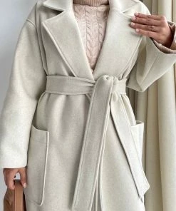 Merkloos Manteljas Met Ceintuur - Beige -Exporteren dameskleding winkel 550x734 12
