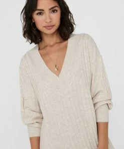 Only Jurk Onlnew Tessa L/s Midi V Dress Knt Noos 15236372 Pumice Stone/w. Melange Dames Maat - XL -Exporteren dameskleding winkel 550x734 14