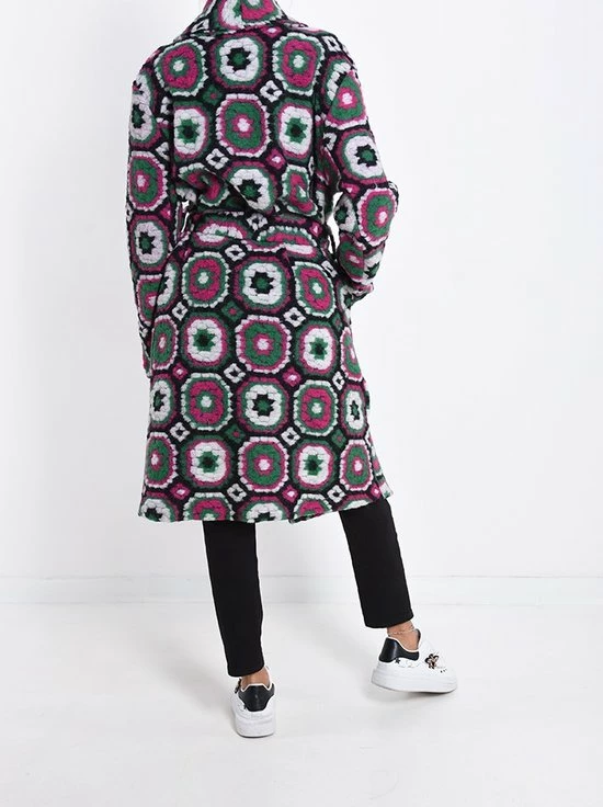 Merkloos Jas Jenny - Geometrisch Patroon - Met Zakken En Riem - Camel - One Size 4 Merkloos Jas Jenny - Geometrisch Patroon - Met Zakken En Riem - Camel - One Size - Afbeelding 2