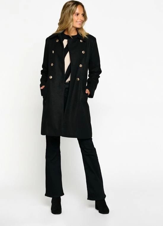 LOLALIZA Lange Jas Met Knopen - Zwart - Maat 38 5 LOLALIZA Lange Jas Met Knopen - Zwart - Maat 38 - Afbeelding 3