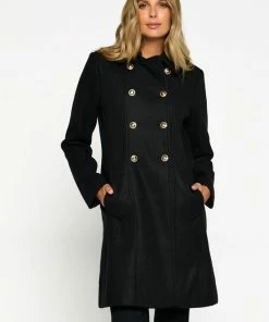 LOLALIZA Lange Jas Met Knopen - Zwart - Maat 38