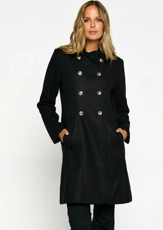 LOLALIZA Lange Jas Met Knopen - Zwart - Maat 38 3 LOLALIZA Lange Jas Met Knopen - Zwart - Maat 38