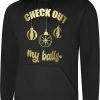 Logostar Hooded Sweater - Met Capuchon - Foute Kerst - Kerst Trui - Kerst Sweater - Fun Tekst - Kerstballen - Goud Bedrukt - Check Out My Balls - Maat XL