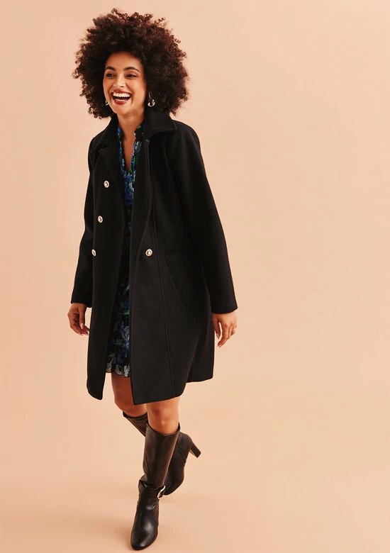 LOLALIZA Lange Jas Met Knopen - Zwart - Maat 38 10 LOLALIZA Lange Jas Met Knopen - Zwart - Maat 38 - Afbeelding 8