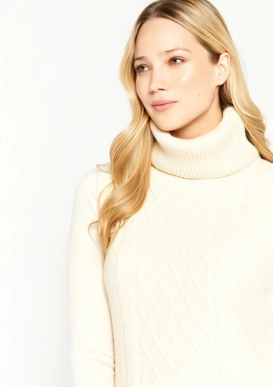 LOLALIZA Kabel-gebreide Jurk Met Col - Ecru - Maat XL 5 LOLALIZA Kabel-gebreide Jurk Met Col - Ecru - Maat XL - Afbeelding 3