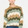 LOLALIZA Trui Met Zigzagpatroon - Khaki - Maat L