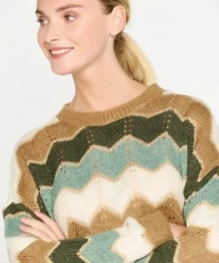 LOLALIZA Trui Met Zigzagpatroon - Khaki - Maat L -Exporteren dameskleding winkel 550x780 25