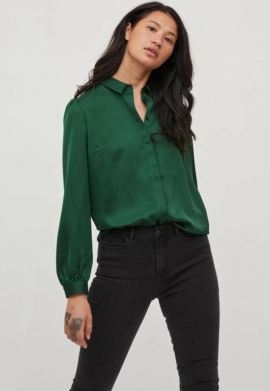 Vila Blouse Viellette Satin L/s Shirt/su - Noos 14063320 Pineneedle Dames Maat - W34 12 Vila Blouse Viellette Satin L/s Shirt/su - Noos 14063320 Pineneedle Dames Maat - W34 - Afbeelding 10