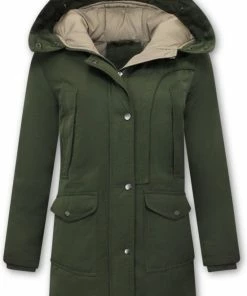 Gentile Bellini Gewatteerde Jas Dames Lang Met Capuchon - 8811 - Groen