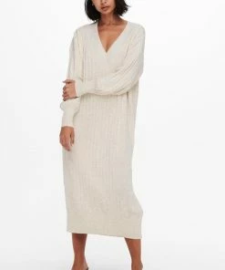 Only Jurk Onlnew Tessa L/s Midi V Dress Knt Noos 15236372 Pumice Stone/w. Melange Dames Maat - XL -Exporteren dameskleding winkel 550x815 4