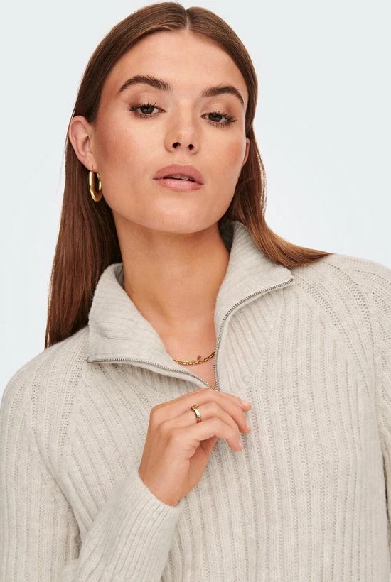 Only Trui Onlleise Freya Ls Zip High Neck Pullover 15268818 Birch/melange Dames Maat - S 8 Only Trui Onlleise Freya Ls Zip High Neck Pullover 15268818 Birch/melange Dames Maat - S - Afbeelding 6