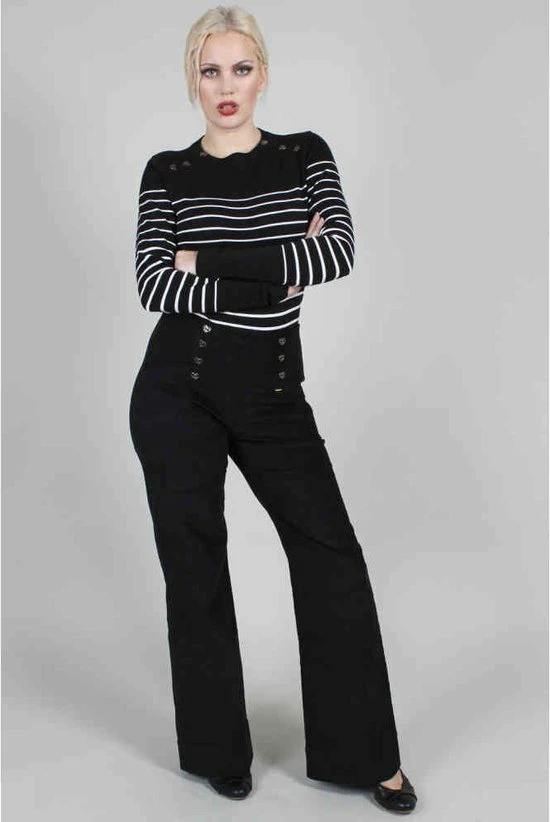 Voodoo Vixen Wijde Broek -L- Blith Corduroy High-Waisted Zwart 4 Voodoo Vixen Wijde Broek -L- Blith Corduroy High-Waisted Zwart - Afbeelding 2