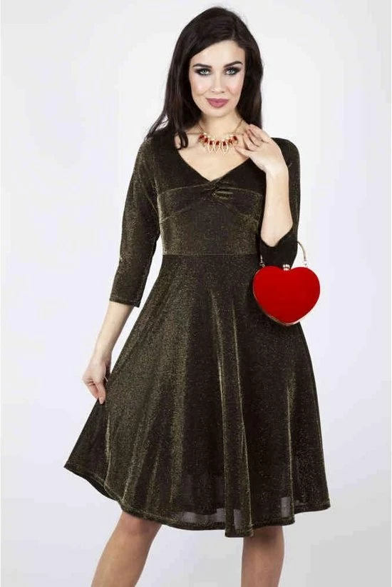 Voodoo Vixen Flare Jurk -L- Lulu Disco Goudkleurig/Zwart 3 Voodoo Vixen Flare Jurk -L- Lulu Disco Goudkleurig/Zwart