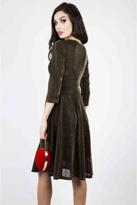 Voodoo Vixen Flare Jurk -L- Lulu Disco Goudkleurig/Zwart 5 Voodoo Vixen Flare Jurk -L- Lulu Disco Goudkleurig/Zwart - Afbeelding 3