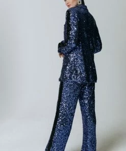 Colourful Rebel Emy Sequins Broek Blauw Dames - Wijduitlopende Fit - Polyester - L -Exporteren dameskleding winkel 550x824 11