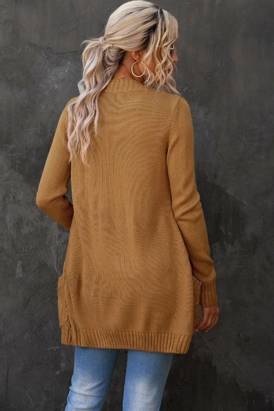 Merkloos Lang Gebreide Vest Dames - Kaki - Knoopsluiting - Valentina - Maat L 4 Merkloos Lang Gebreide Vest Dames - Kaki - Knoopsluiting - Valentina - Maat L - Afbeelding 2