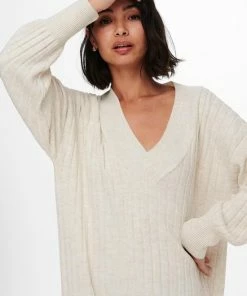 Only Jurk Onlnew Tessa L/s Midi V Dress Knt Noos 15236372 Pumice Stone/w. Melange Dames Maat - XL -Exporteren dameskleding winkel 550x825 331