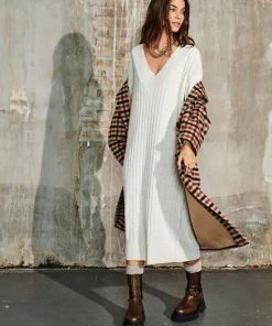 Only Jurk Onlnew Tessa L/s Midi V Dress Knt Noos 15236372 Pumice Stone/w. Melange Dames Maat - XL -Exporteren dameskleding winkel 550x825 332