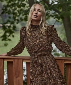 Lofty Manner Jurk Dress Chelsea Mw23 Brown Dot Dames Maat - L