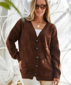 Merkloos Vest Dames- V Hals Gebreide Truien- Volwassenen Truien- Bruin Kleur- Standaard Maat/One Size -Exporteren dameskleding winkel 550x825 437