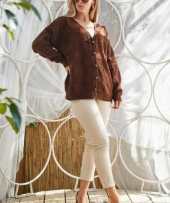 Merkloos Vest Dames- V Hals Gebreide Truien- Volwassenen Truien- Bruin Kleur- Standaard Maat/One Size -Exporteren dameskleding winkel 550x825 438