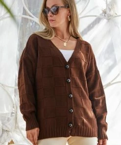 Merkloos Vest Dames- V Hals Gebreide Truien- Volwassenen Truien- Bruin Kleur- Standaard Maat/One Size -Exporteren dameskleding winkel 550x825 439