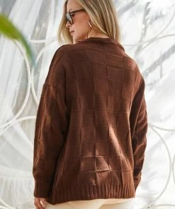 Merkloos Vest Dames- V Hals Gebreide Truien- Volwassenen Truien- Bruin Kleur- Standaard Maat/One Size -Exporteren dameskleding winkel 550x825 440