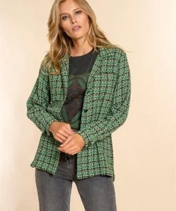 Geisha Vest Tweed Blouse Jacket 23910 20 000530 Green Camel Combi Dames Maat - L