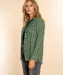 Geisha Vest Tweed Blouse Jacket 23910 20 000530 Green Camel Combi Dames Maat - L -Exporteren dameskleding winkel 550x825 590