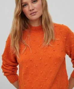 Vila Trui Vituli O-neck L/s Knit Top/su/pb 14075494 Burnt Orange Dames Maat - L -Exporteren dameskleding winkel 550x825 592