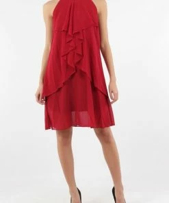 Merkloos Avondjurk Met Parels Op De Kraag - Bordeaux - Maat S