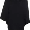 Knit Factory Nicky Gebreide Dames Poncho - Zwart - One Size - Met Opstaande Kraag